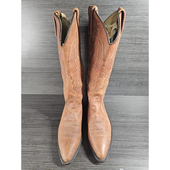 Vintage Dan Post Womens Marlboro Boot Size 7 M Tan Brown Leather Western P2552 - Picture 3 of 11